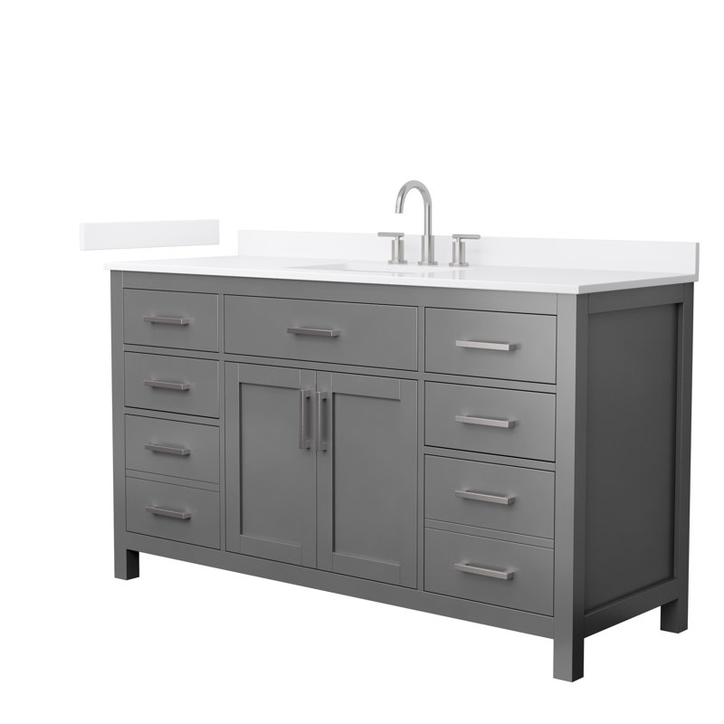 Beckett 60" Freestanding Single Bathroom Vanity with Quartz Top, Brushed Nickel, White Quartz, Dark Gray