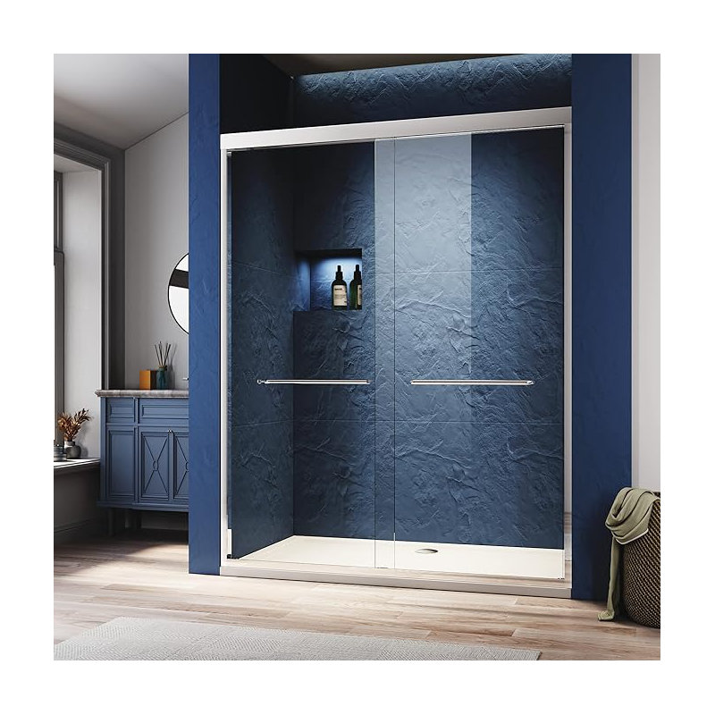 Semi-Frameless Sliding Shower Glass Door, 44-48 In. W X 72 In. H, Clear Tempered Glass, Brushed Nickel Handles | Gift Idea