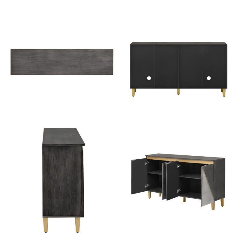 TREXM 60" Retro Buffet Cabinet with Storage - 4-Door Vintage Sideboard for Dining, Kitchen & Living Room (Light and Dark Gray)