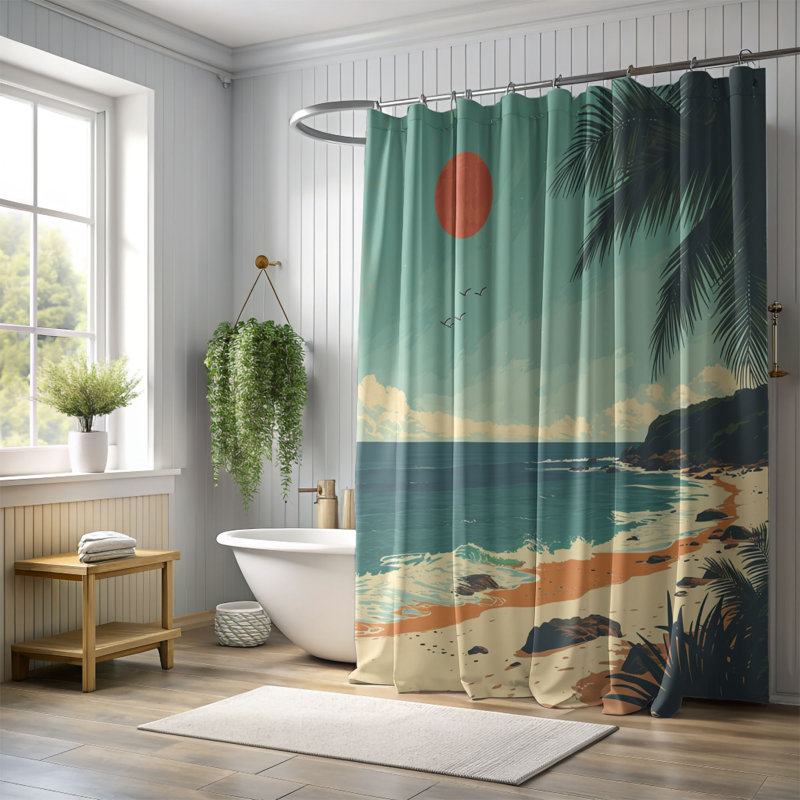 Retro Shoreline - Rideau de douche standard 1 pièce, H 74 po x l 71 po