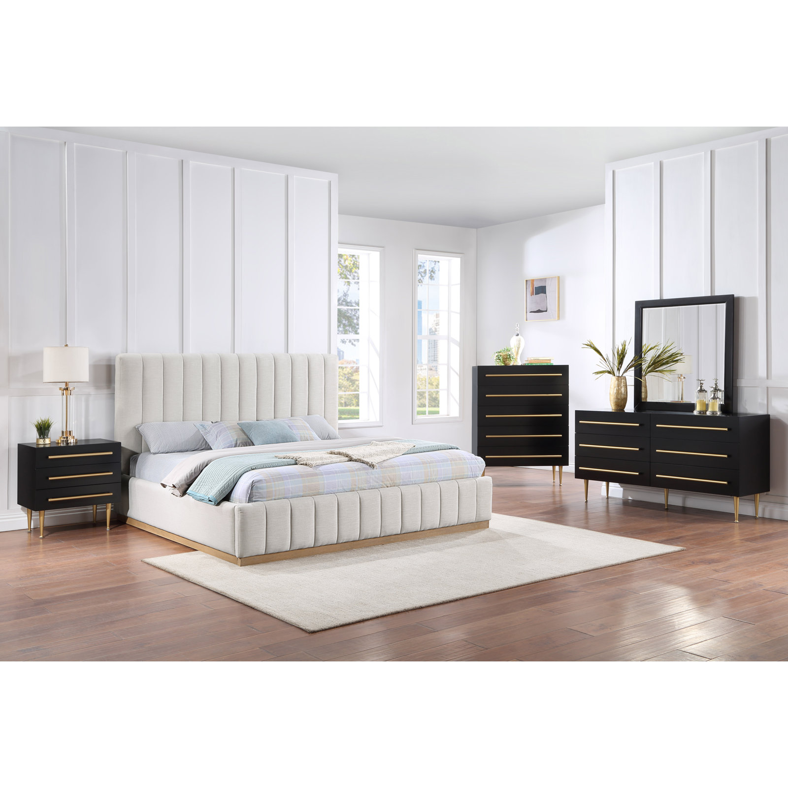 Codyn Upholstered Bed, King, Cream Linen Textured Fabric