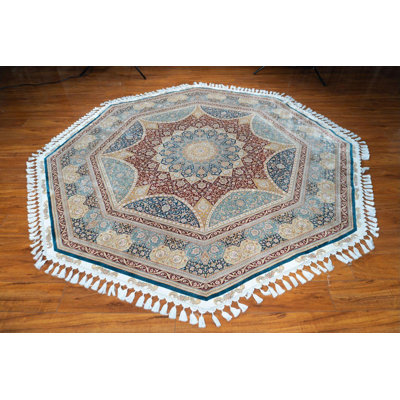 Luxury Round Gonbad Silk Rug 7x7 Hand Knotted Pure Silk Carpet, Elegant Medallion Oriental Rug for Sophisticated Home Decor