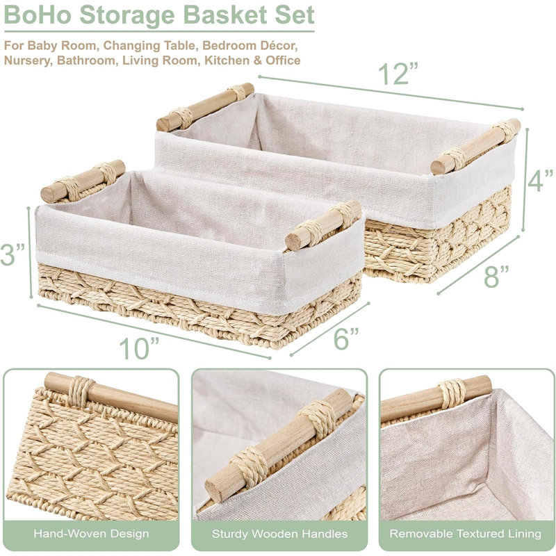 Handmade Storage Paper Rope Baskets 2 Pack, Beige