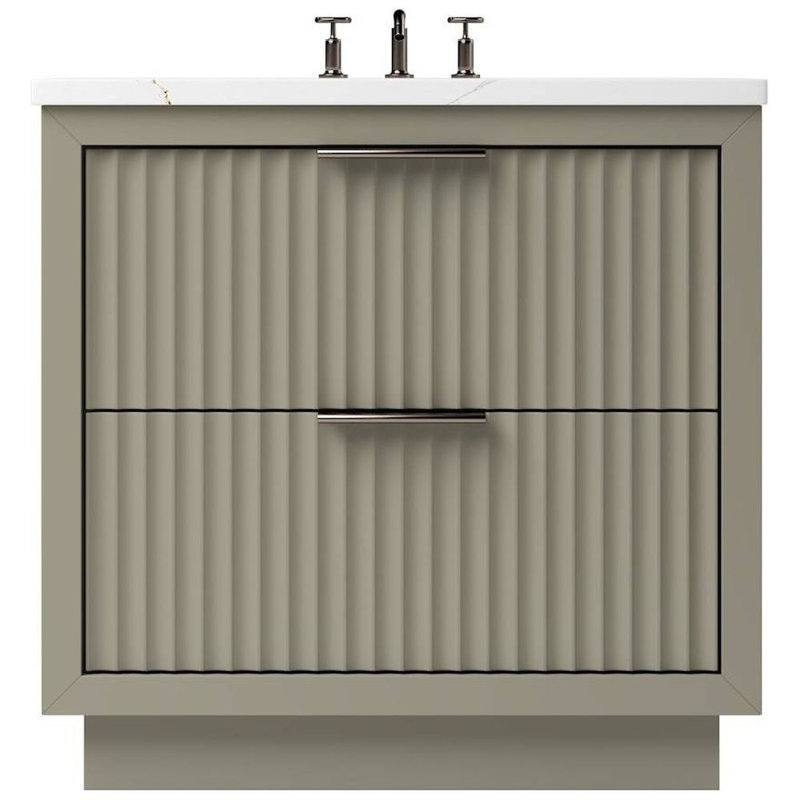 Lecrieú Two-Drawer Single Bath Vanity, French Olive, 36", Champagne Bronze