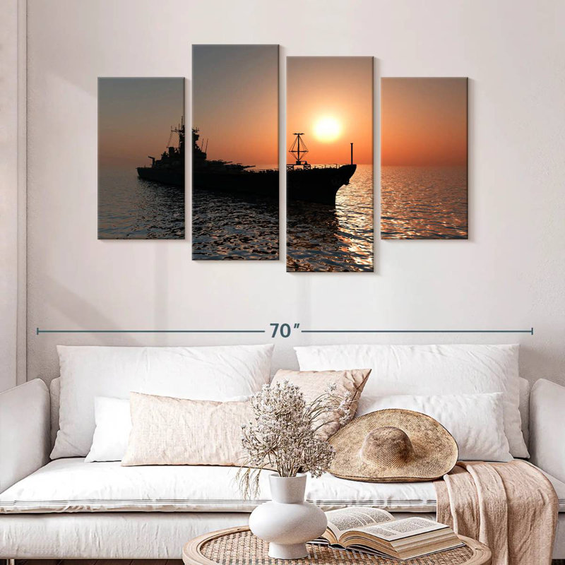 Mait Naval Ship At Sunset, 32" H x 52" W