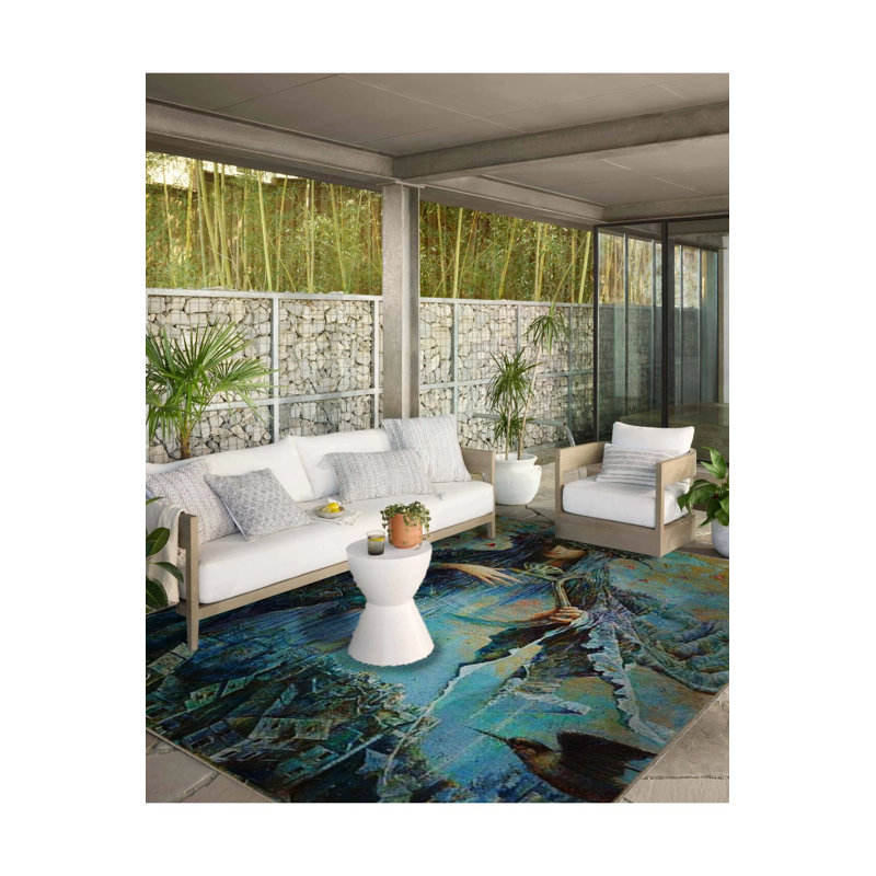 Tapis décoratif moderne lavable à la machine Blue Tones, Tapis de couloir 2 pi 6 po x 9 pi 10 po inclus