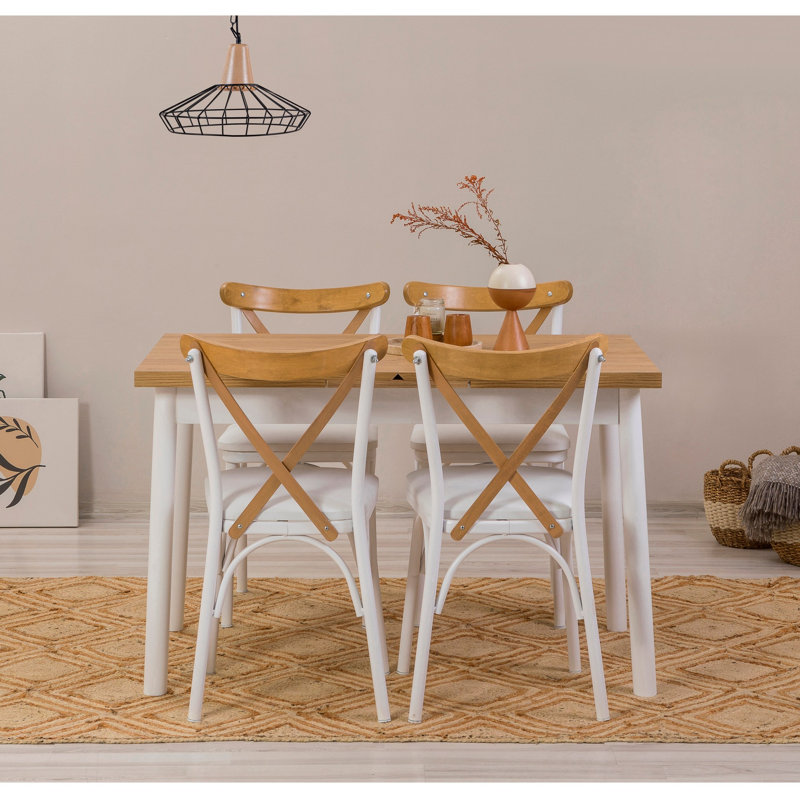 Sheryl 4 - Person Dining Set, Natural, Natural/White, White