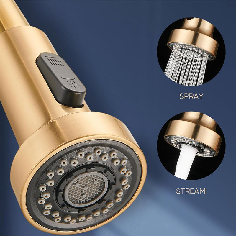 Gold Stainless Steel Single Handle Pull Down Kitchen Faucet