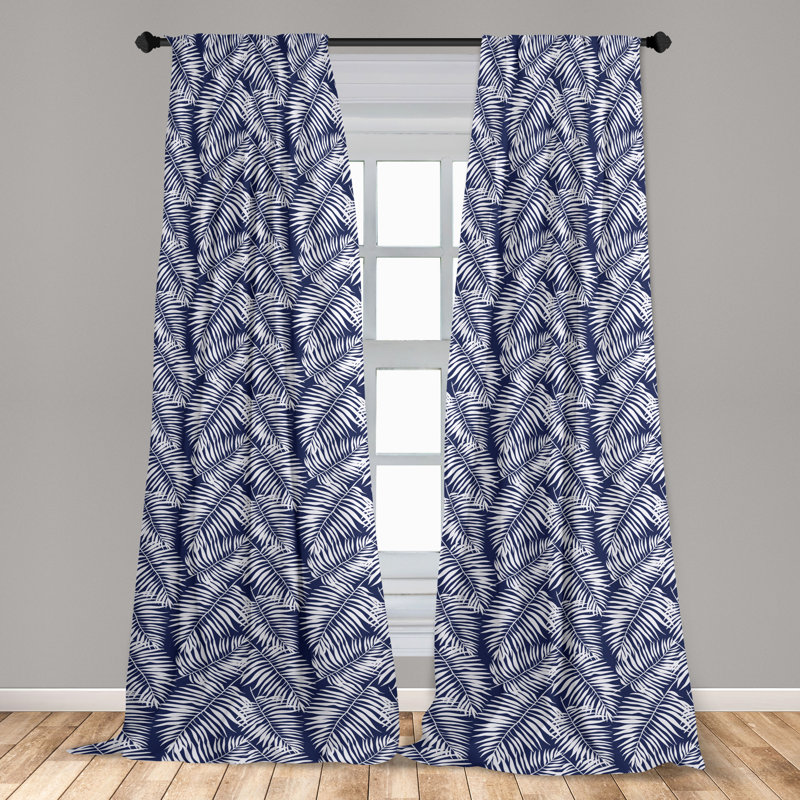Semi Sheer Curtain Pair, 56" W x 95" L, Navy Blue/White