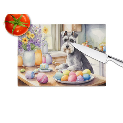 Decorating Easter Schnauzer Glass Cutting Board