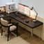 Bureau noir en bois massif en forme de L-108304566-108304565