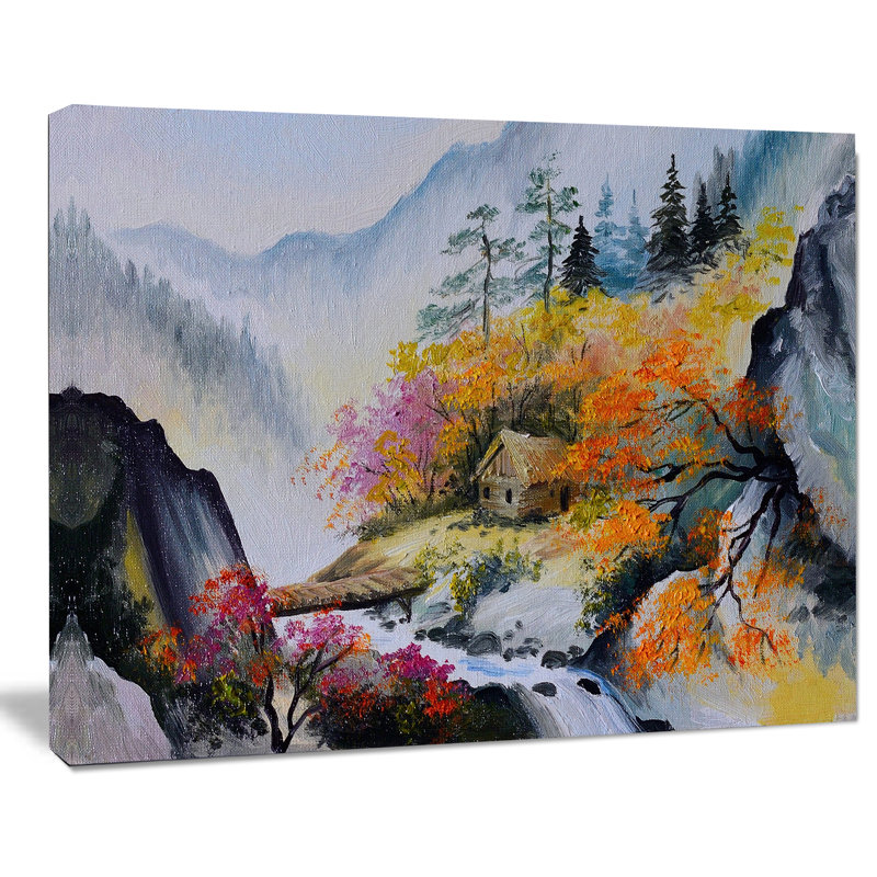 " House In The Mountains Landscape ", 30" H x 40" W