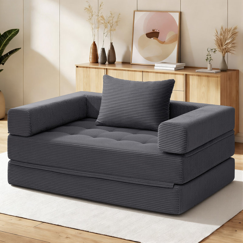 Canapé-lit convertible 78 po, canapé de plancher pliant en velours côtelé, 21.27" H x 50.39" W x 35.43" D