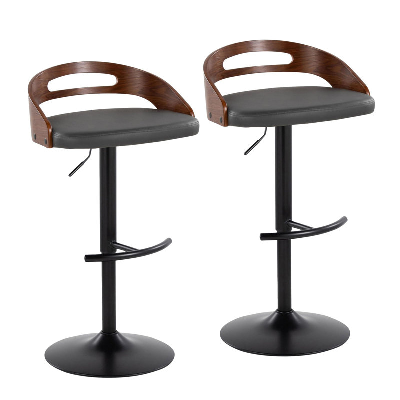 Stoughton Adjustable Barstool - Set Of 2, Black, Walnut/Light Gray