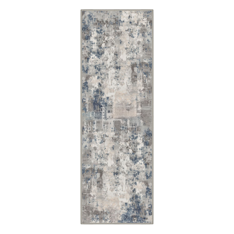 Mignone Splatter Collection Abstract Splatter Machine Washable Slate Indoor Area Rug With Non-Slip Backing, Runner 2' x 6'