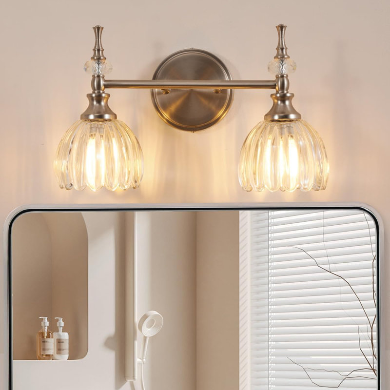 Modern Bathroom Vanity Light Fixture with Tulip Glass Shades, Brushed Gold, 3 Lights
