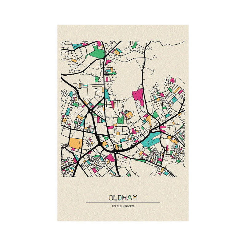 Oldham, England Map by Ayse Deniz Akerman - Wrapped Canvas Print, 101.6 cm H x 66.04 cm W x 1.91 cm D
