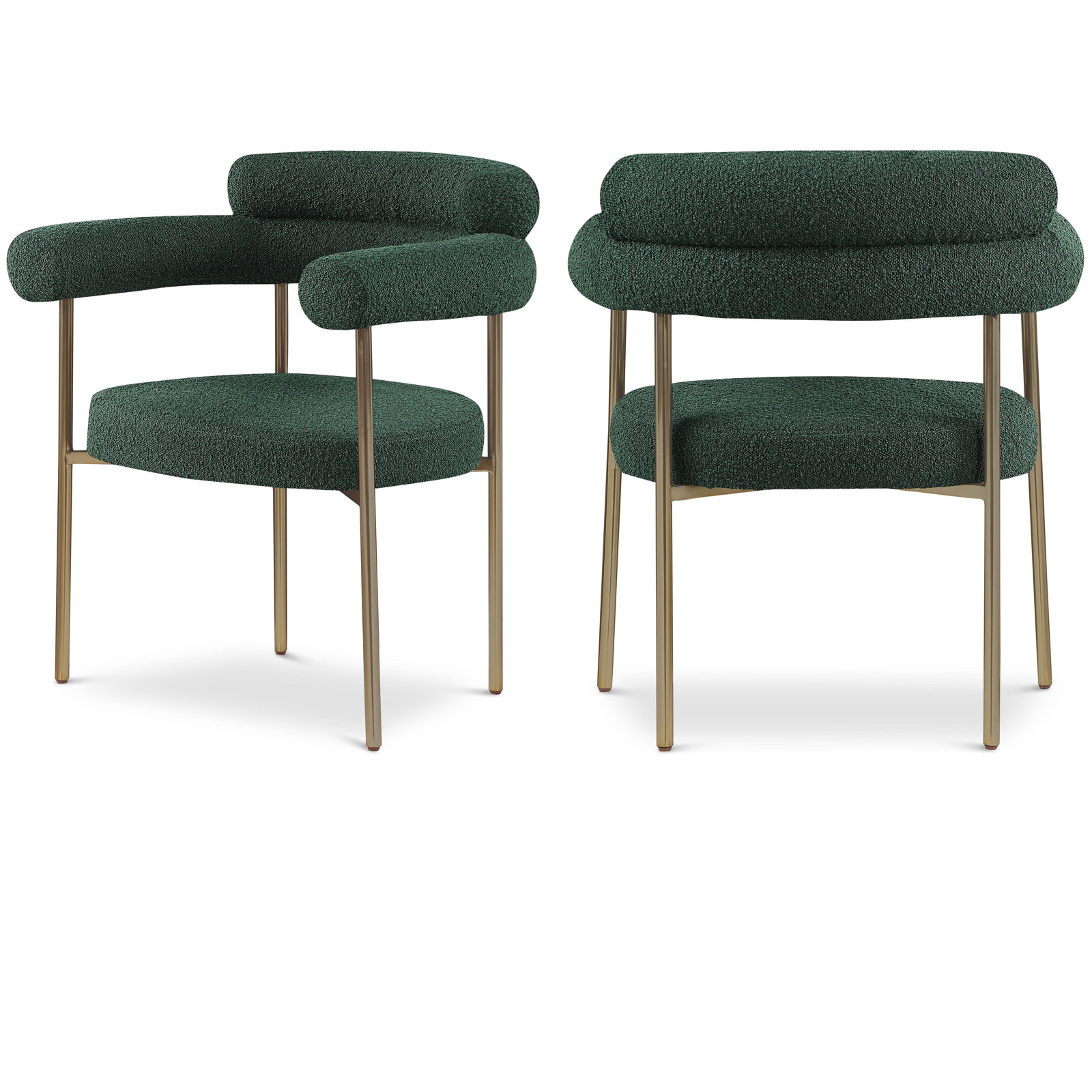 Boucle Upholstered Arm Chair, Green, Brushed Brass