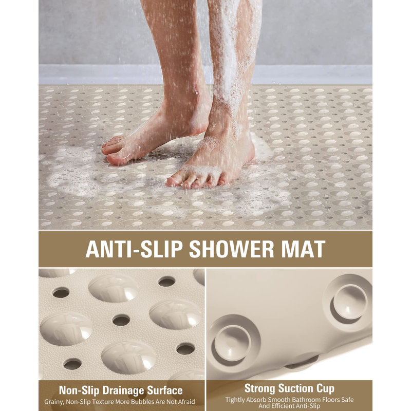 Extra Large Shower Mat, 34.3" L X 23.3" W TPE Anti Slip Stand Up Shower Mat With Drain Holes And Suction Cups, Large Size Mat More Suitable For Shower Stall, No Odour, Heavy Mat