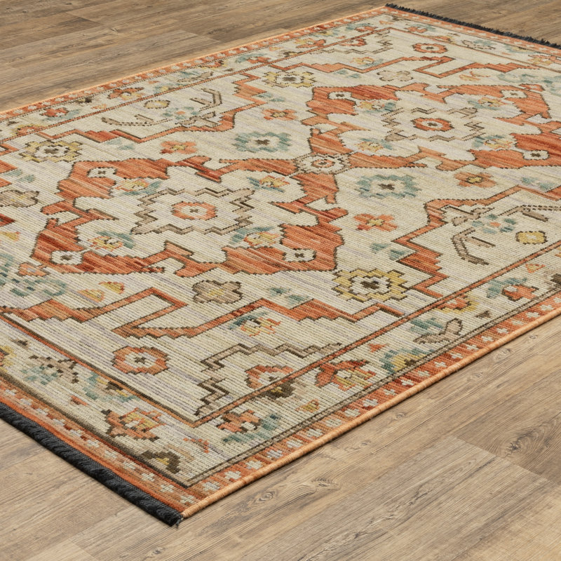 Tapis Tincie Global Bohemian Medallion, Terre cuite / Bleu, Rectangle 3 pi 3 po x 5 pi