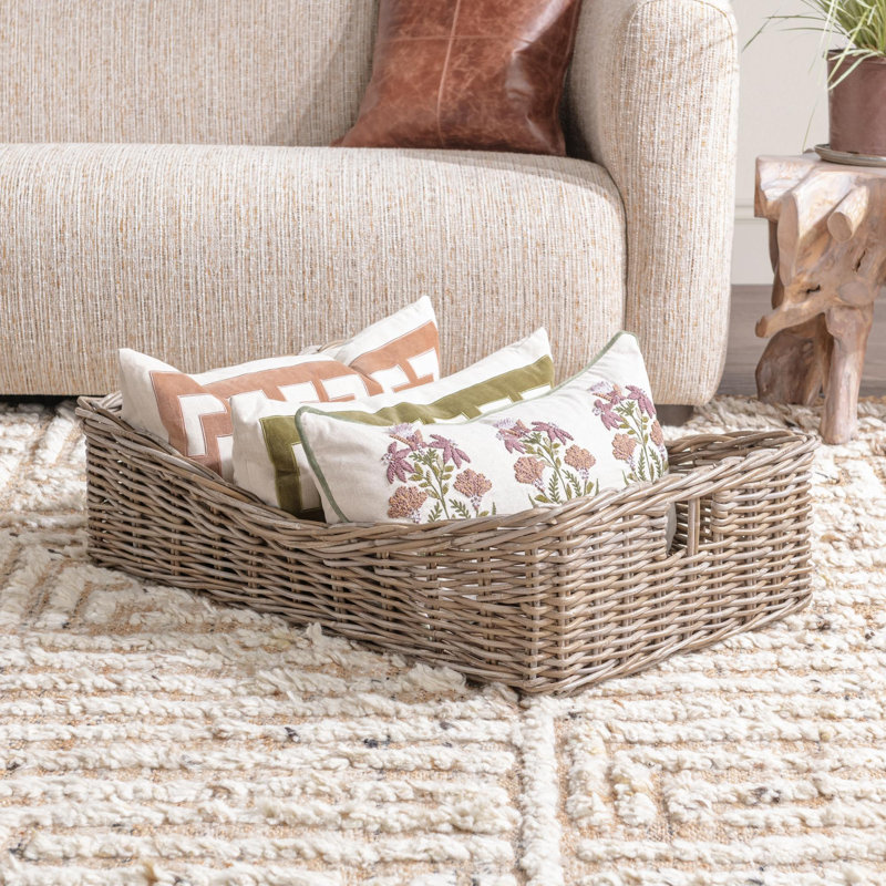 Panier court gris en rotin Kubu