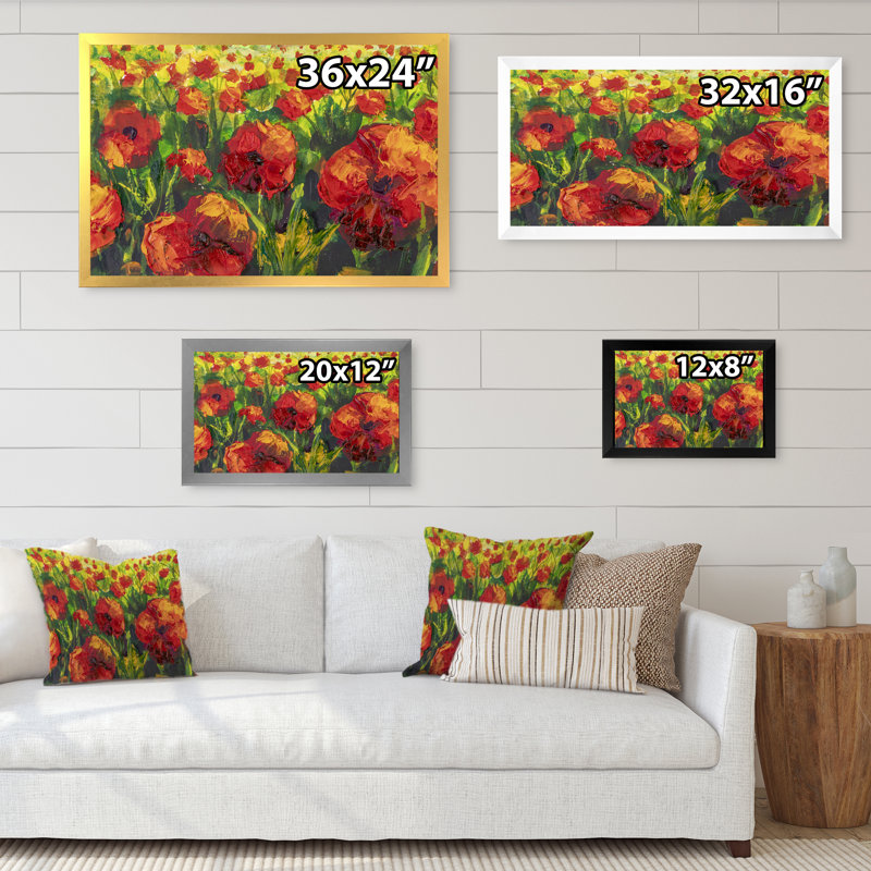 Red Poppies Spring Flower II - reproduction de cadre flottant sur toile, H 8 po x l 12 po x P 1 po, Cadre noir