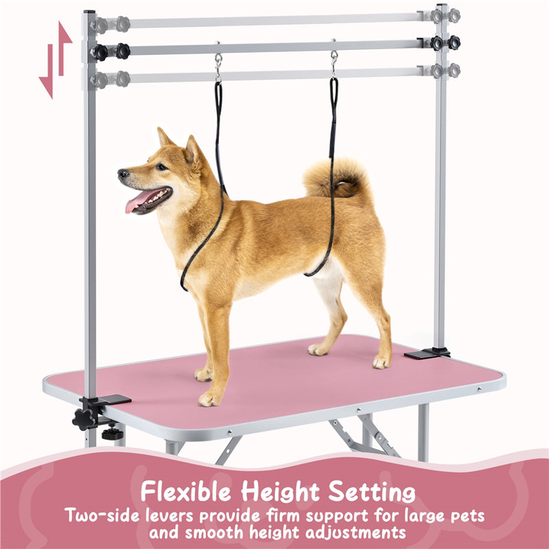 163.5cm H x 96cm W x 61cm D Adjustable and Foldable Folding Grooming Table, Pink