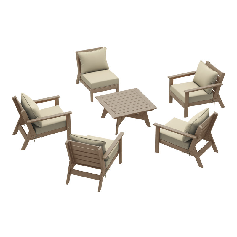 6-Piece Deep Seating Set, Beige, Light Brown