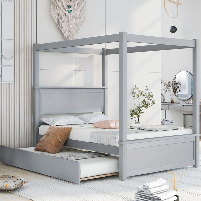 Canopy Bed With Trundle, Brushed Gray