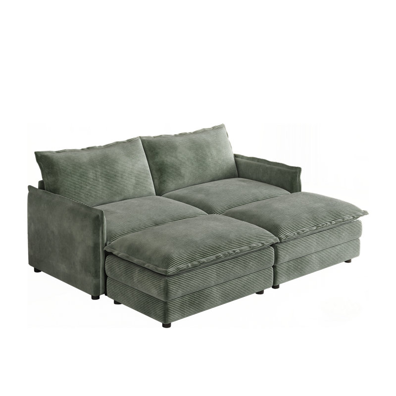 Upholstered Large-Size Deep-Seat Sofa, Green, 33" H x 75" W x 58" D, 4