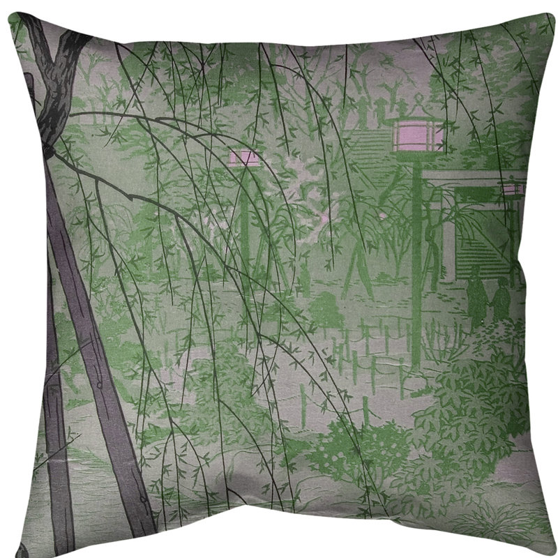 Coussin Euro Misty Evening at Shinobazu Pond, Vert, Bourre en polyester, Faux lin