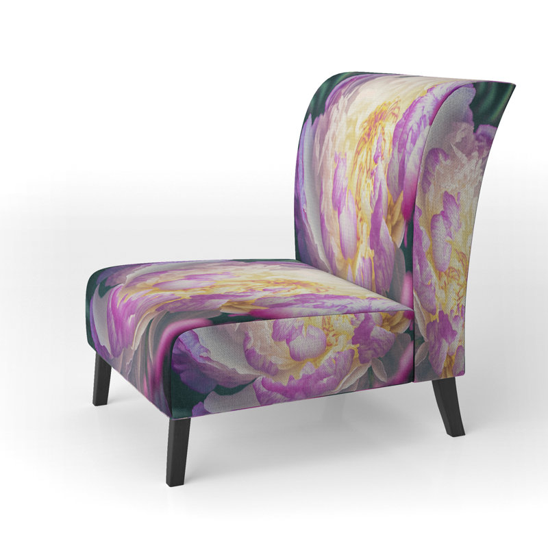 Pink And White Peony In Spring I - Velvet Upholstered Traditional Slipper Chair, Pink Accent Chair