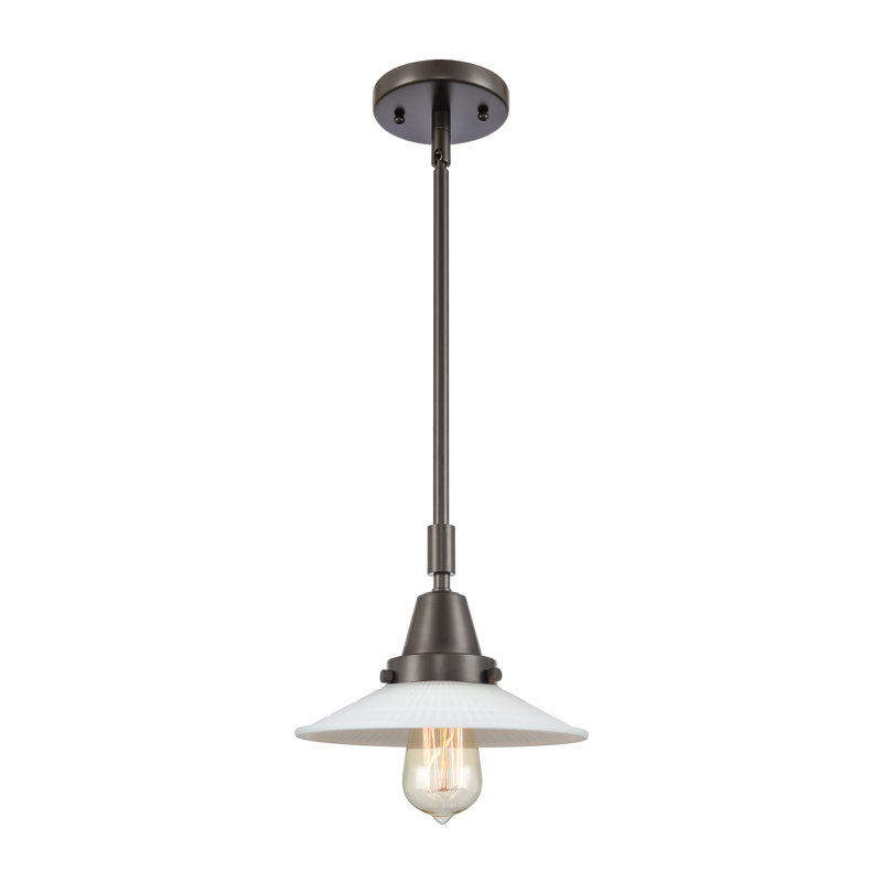 Luminaire suspendu conique à 1 lumière Cahaba, Halophane blanc mat, Ampoule non incluse, Bronze huilé