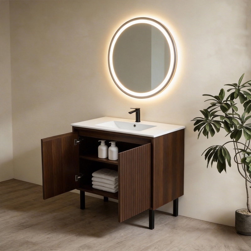 Valdren 36" Freestanding Vanity with Integrated Ceramic Basin, Walnut, Walnut, 36