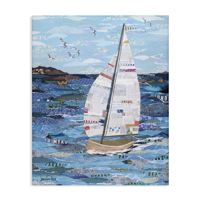 Art mural sur toile "Collage de voilier" par Jennifer Peck, H 20 po x l 16 po