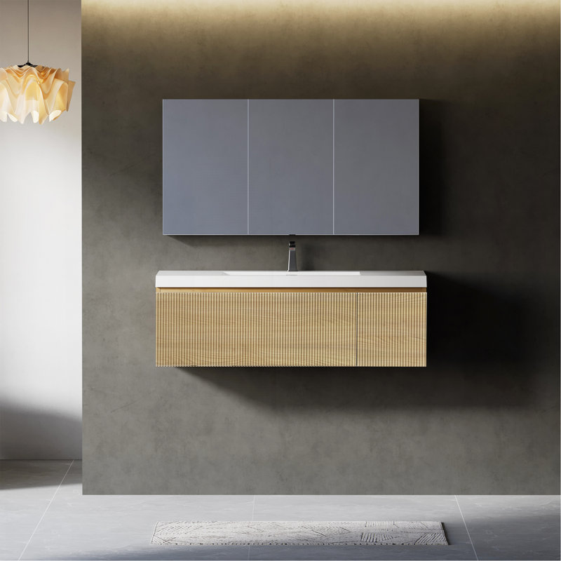 Ensemble de meuble-lavabo flottant 48 po avec lavabo et meuble-lavabo mural 48 po, Chêne, Blanc
