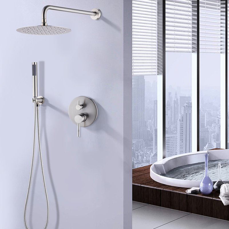 10" Brushed Nickel Shower Head Recognizable - Rain And Movable Handheld Unit Exceptional Portable Option, Nickel