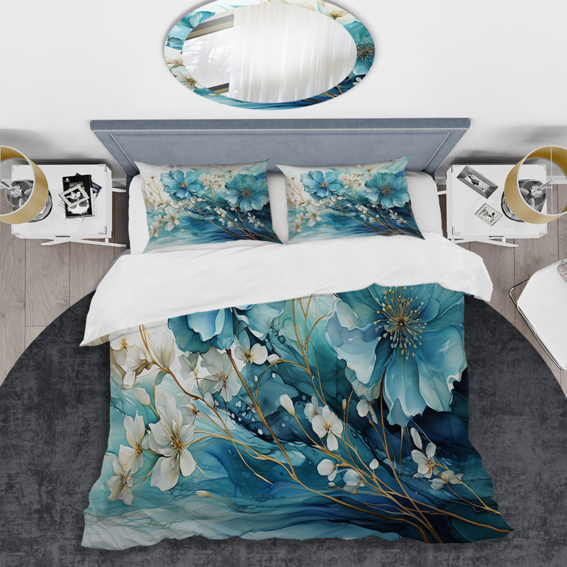 Ensemble de housse de couette Fractal Mystic Mirage II bleu sarcelle - Polyester microfibre