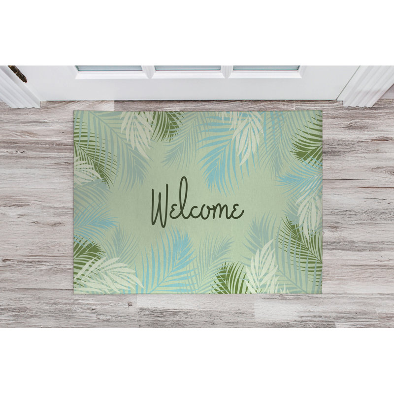 Waving Palm Welcome Indoor Doormat, Mint, 48" W x 72" L