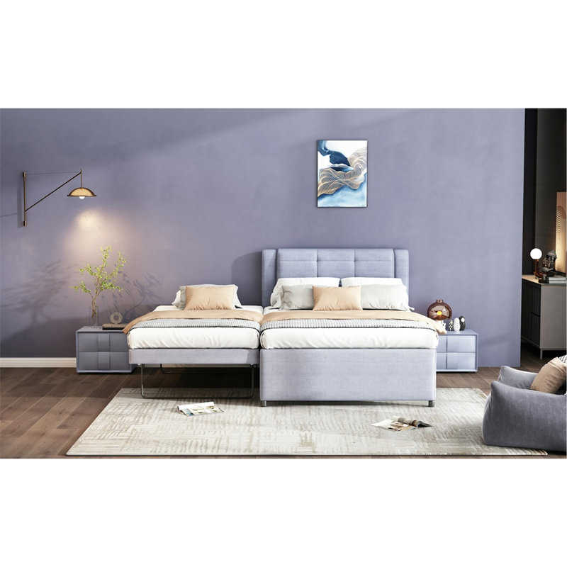 Lit double gris avec lit gigogne pliable. Bois de pin massif + cadre. Pas de sommier tapissier. Lit gigogne ajustable simple à installation simple - Design élégant