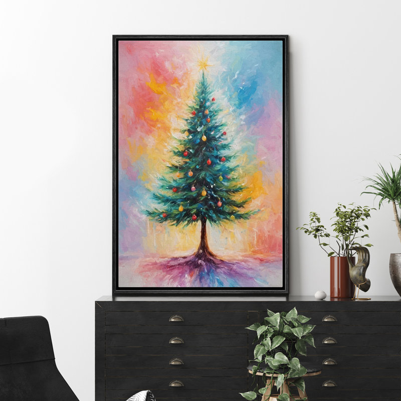 «Colorful Lights Christmas Tree Vibrant Holiday Atmosphere Decor», reproduction d'art sur toile encadrée, H 24 po x l 16 po