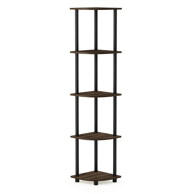 Bibliothèque en coin Baril, (5 Shelves) 57.7" H x 11.6" W x 11.6" D, Columbia Walnut/Black