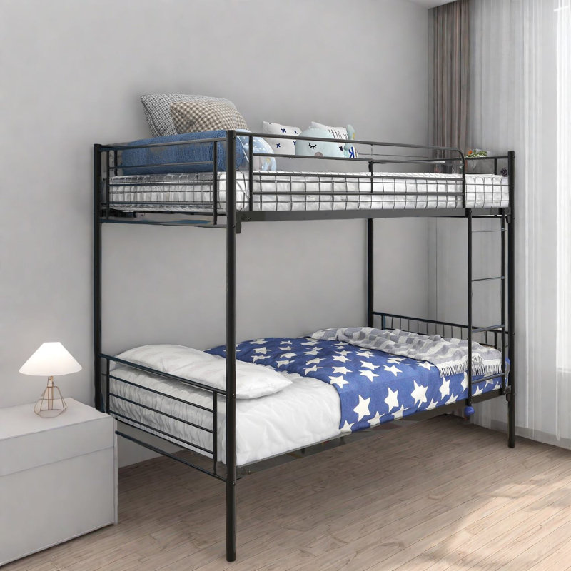 Lits simples superposés robustes en métal avec rangement, solution pour maison moderne