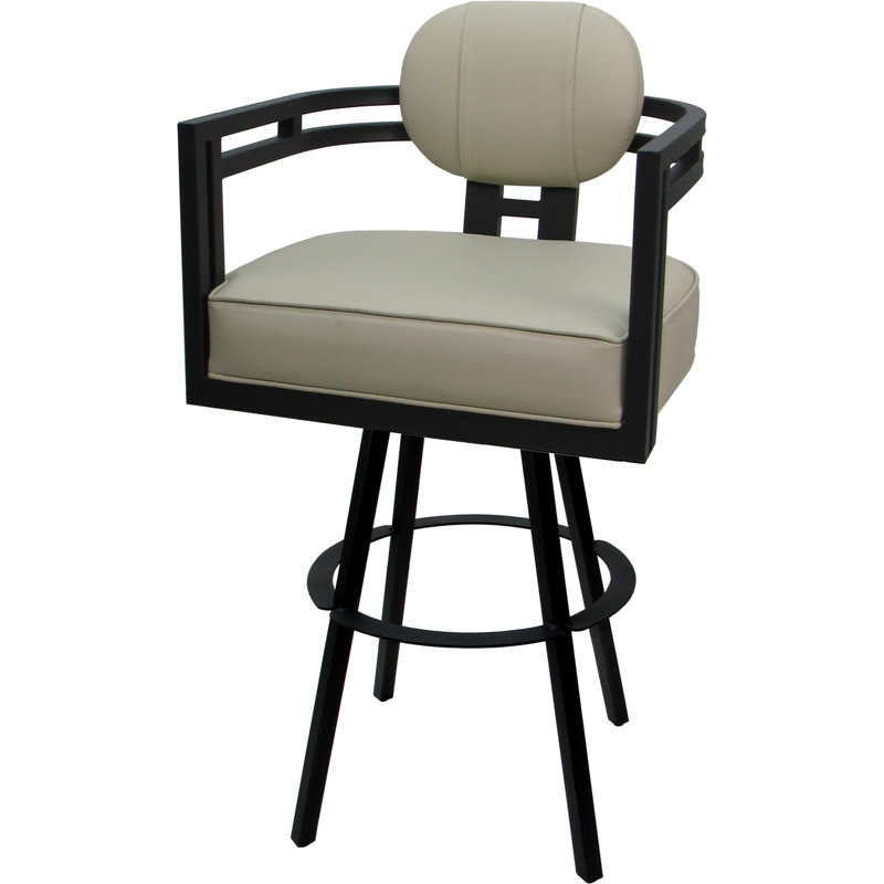 Swivel Metal Counter Stool - 26" Seat, Black, Ocean Beige/Vinyl