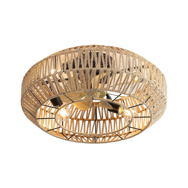 Ventilateur de plafond en cage avec rotin fermé et moteur à courant continu réversible à 6 vitesses pour le salon