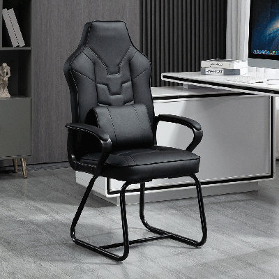 Faux Leather Seat Waiting Room Chair with Metal Frame