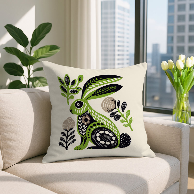 Coussin intérieur / extérieur Timi Rabbit, Chartreuse, Carré 17 po