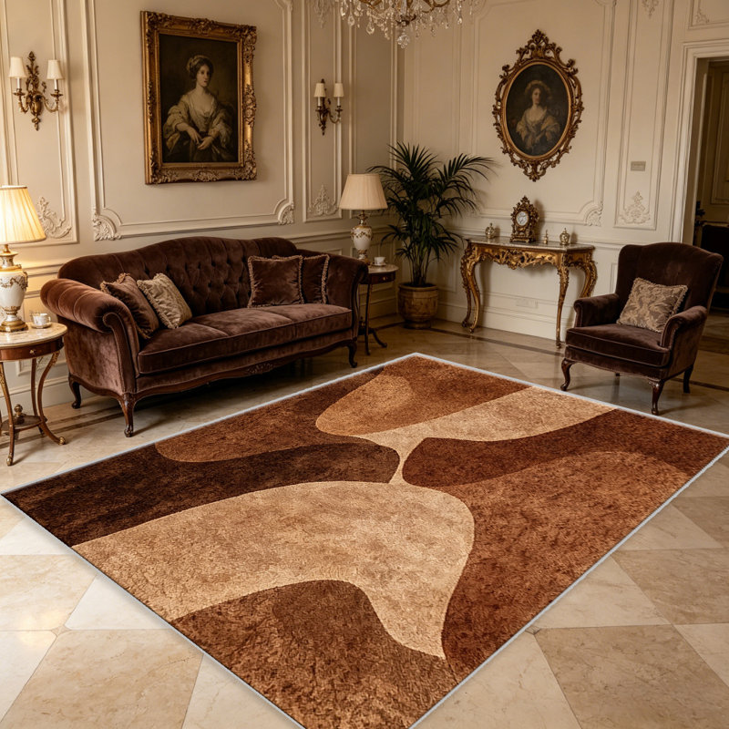 Brown Beige Abstract Wave carpet-easy to clean, machine-washable, soft and comfortable; suitable for door mats, kitchens, living rooms, bedrooms, corridors, and laundry areas. Easy to clean, durable carpet for home decoration.