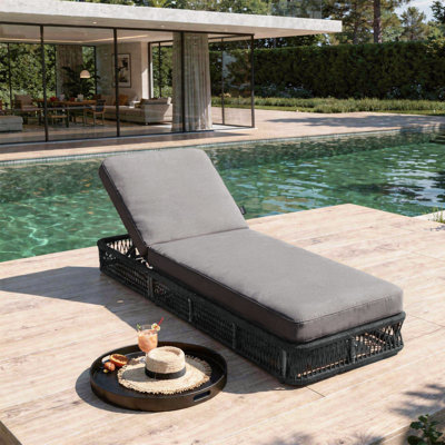 Kellan Adjustable Back Pool Chaise Lounge, Woven Rope & Iron Frame with Thick Cushion, Outdoor Patio Lounger for Poolside, Beach, Backyard