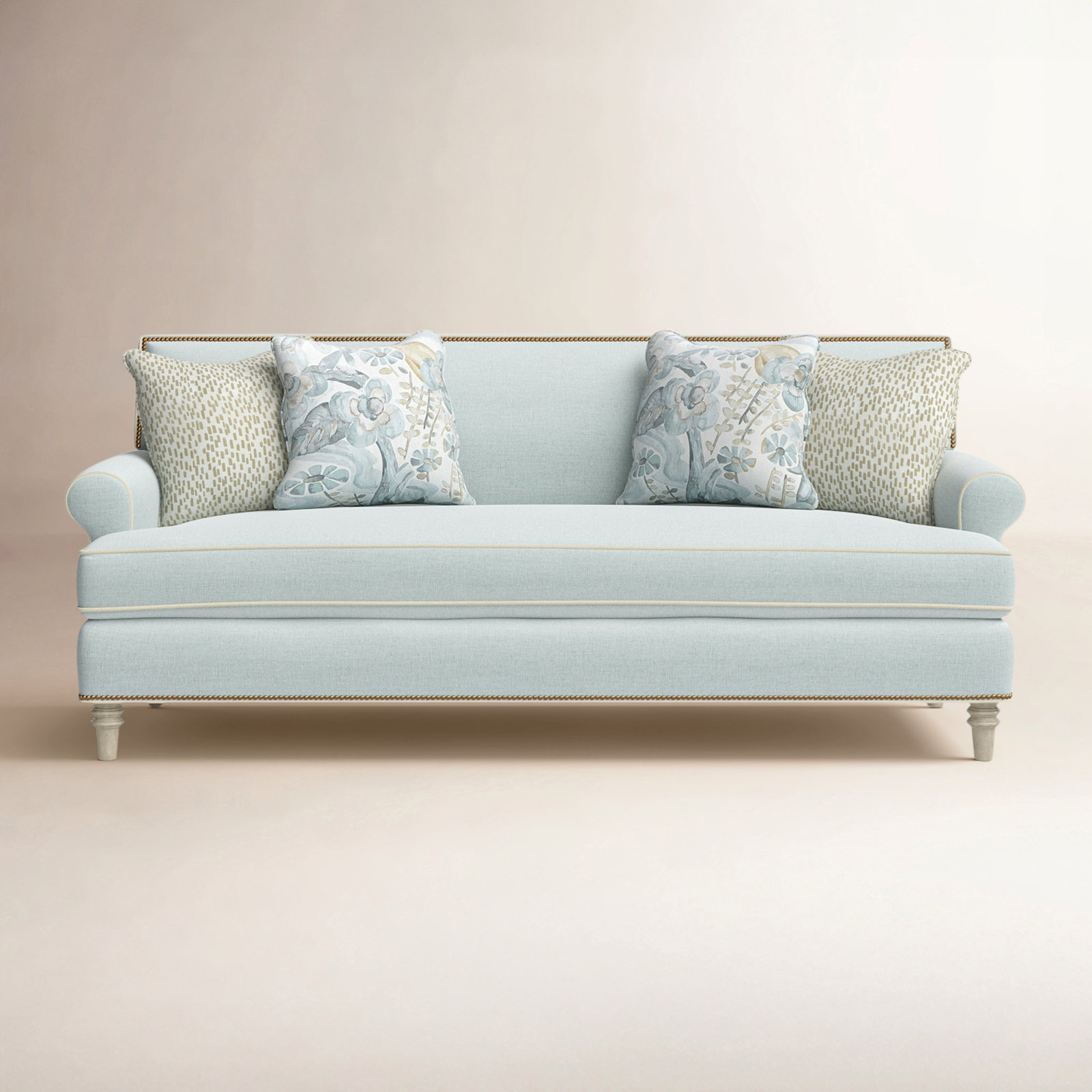 Simeon 86" Sofa with Cushions, Minnick 21 Light Blue, Black, Bahama 31
